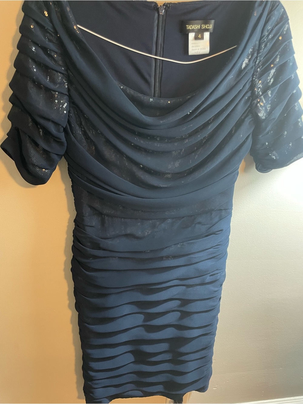 Tadashi Shoji Navy Draped Ruched Midi Dress